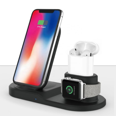 Black / White 10W Fast Phone Charge 3 In 1 Base Wireless Charger Station For Apple Watch / AirPods / Cellphones